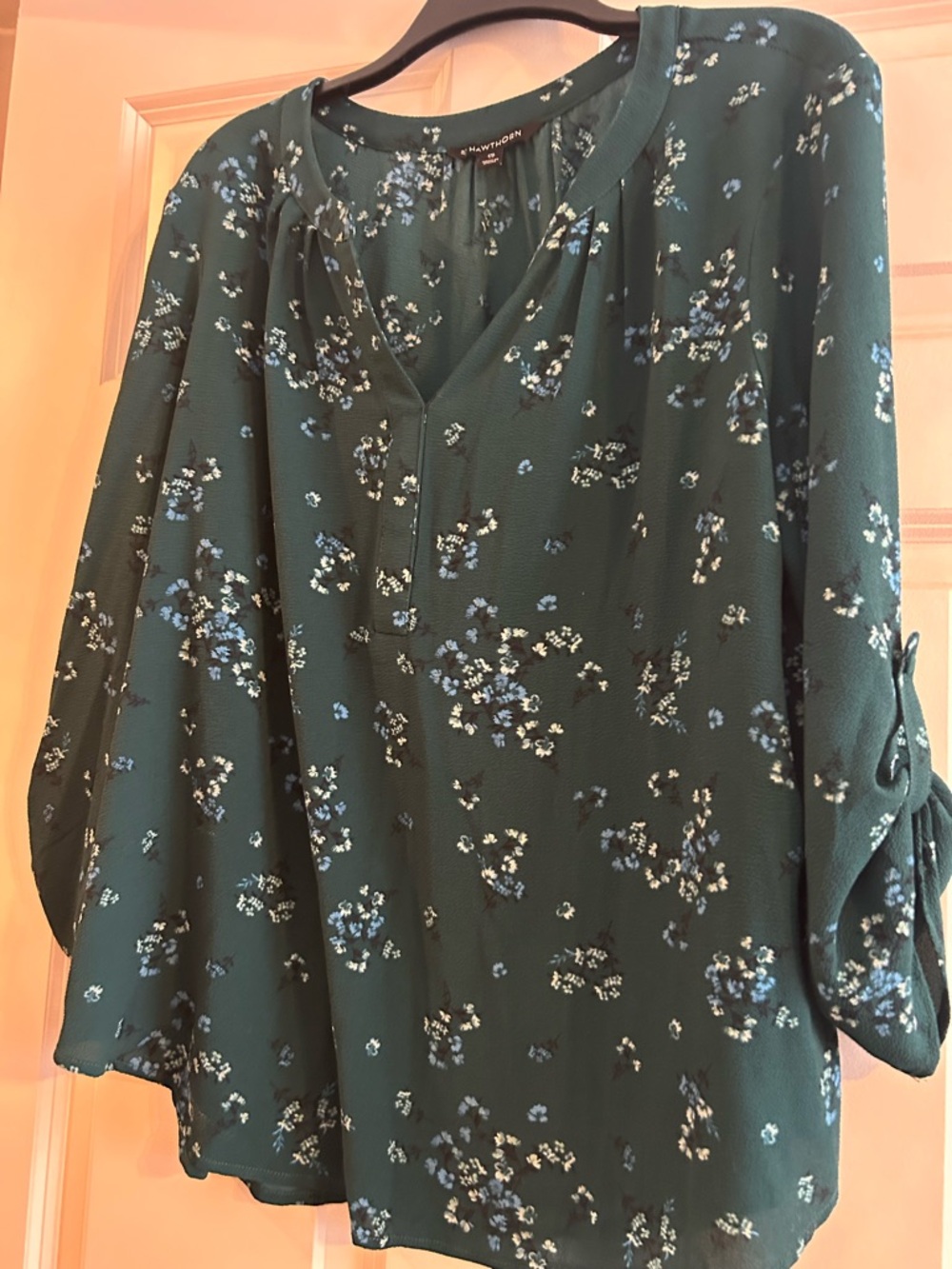 Green Floral V-Neck Blouse